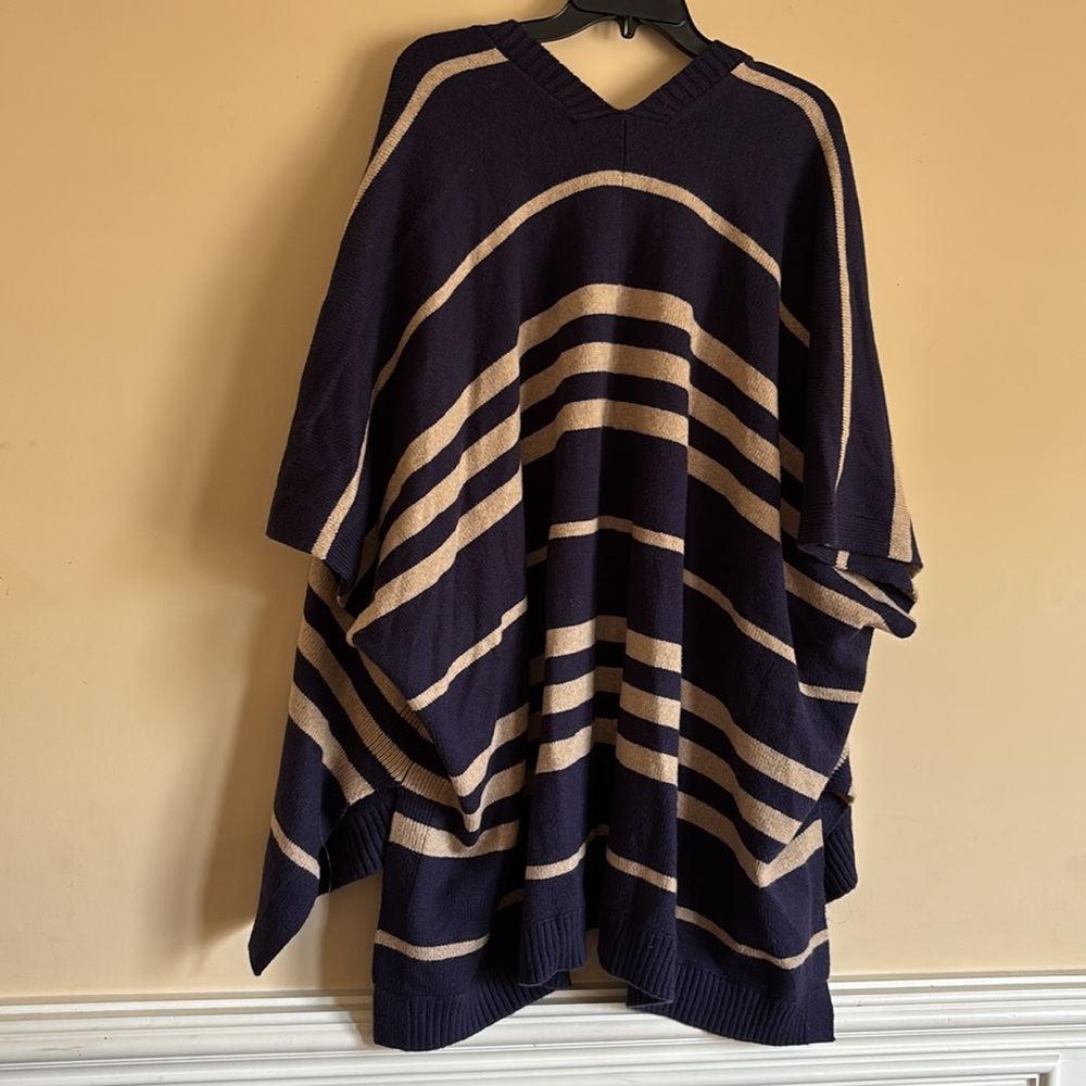 NWT Gap Open Front Stripe Poncho One Size in Blue and‎ Brown/Cream - Picture 4 of 7